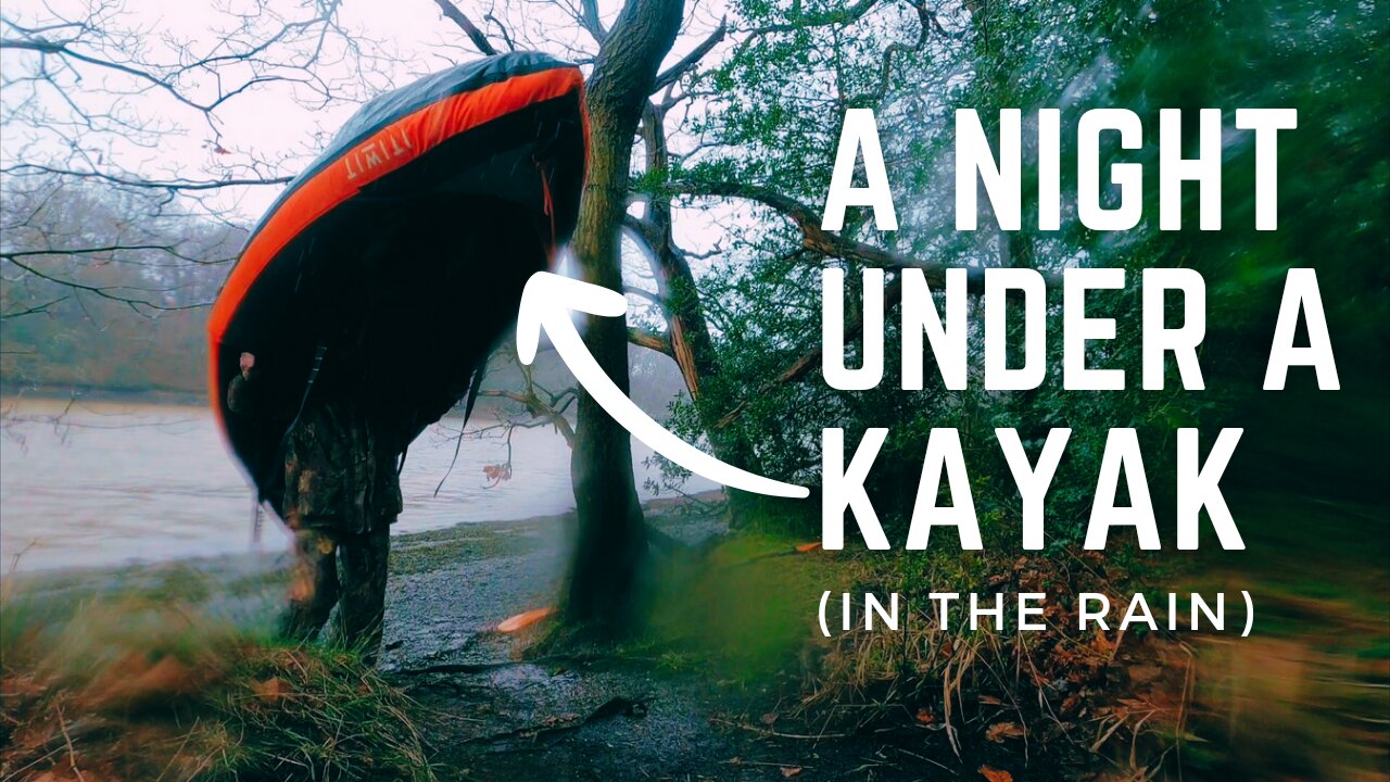 Solo Overnight Camping UNDER A Kayak In Rain | No Tent, No Tarp