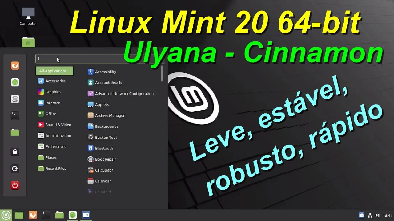 Teste no pendrive do Linux Mint 20 Ulyana Cinnamon 64-bit