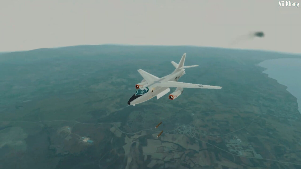 The Douglas A-3 Skywarrior jet bomber drops Mk-82 bomb on target