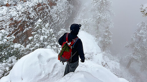 Hiking Angel's Landing in a snowstorm - Zion National Park