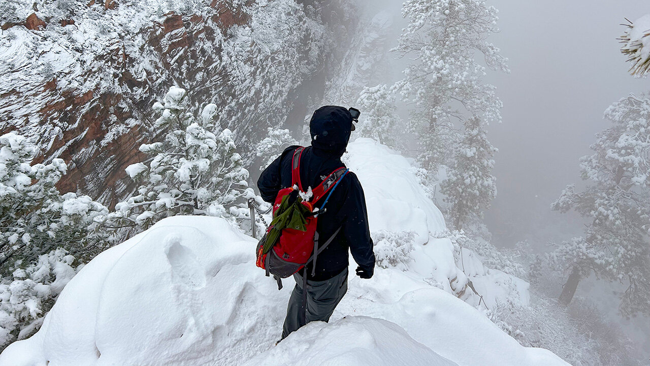 Hiking Angel's Landing in a snowstorm - Zion National Park