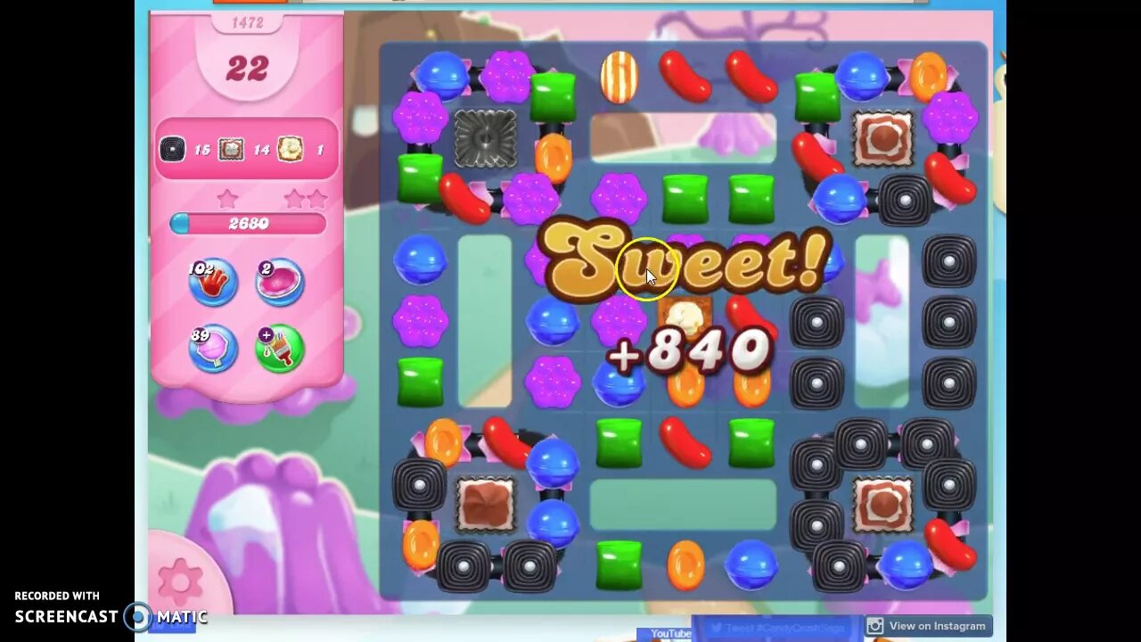 Candy Crush Level 1472 Audio Talkthrough, 1 Star 0 Boosters