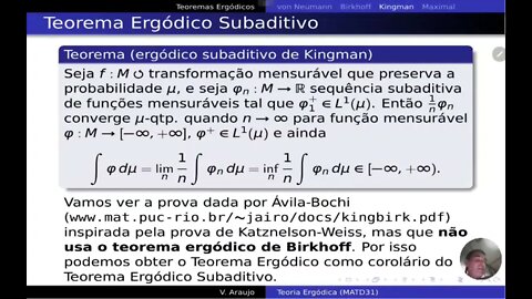 Teoria Ergódica: O Teorema Ergódico Subaditivo de Kingman - enunciado e algumas consequências