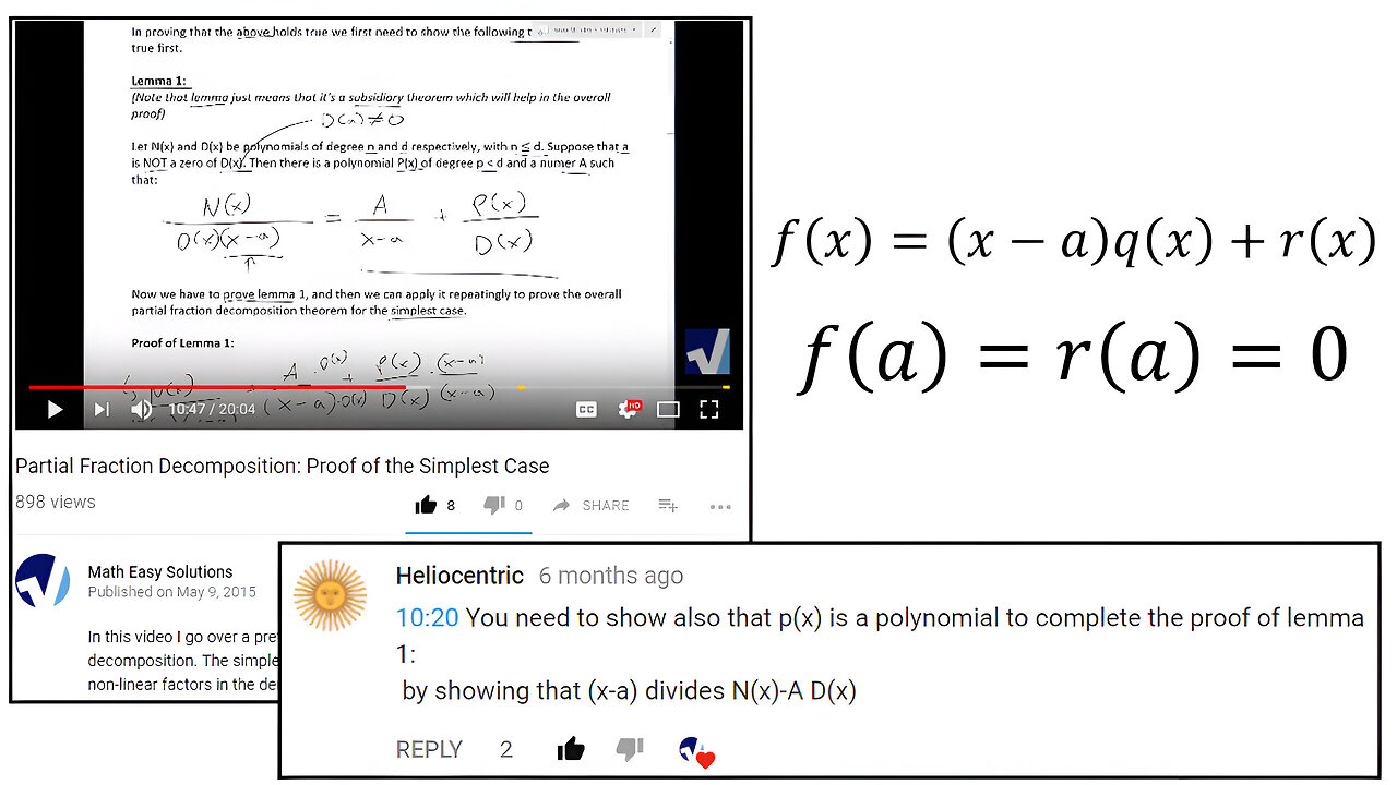 Partial Fraction Decomposition: Proof of the Simplest Case: REVISITED