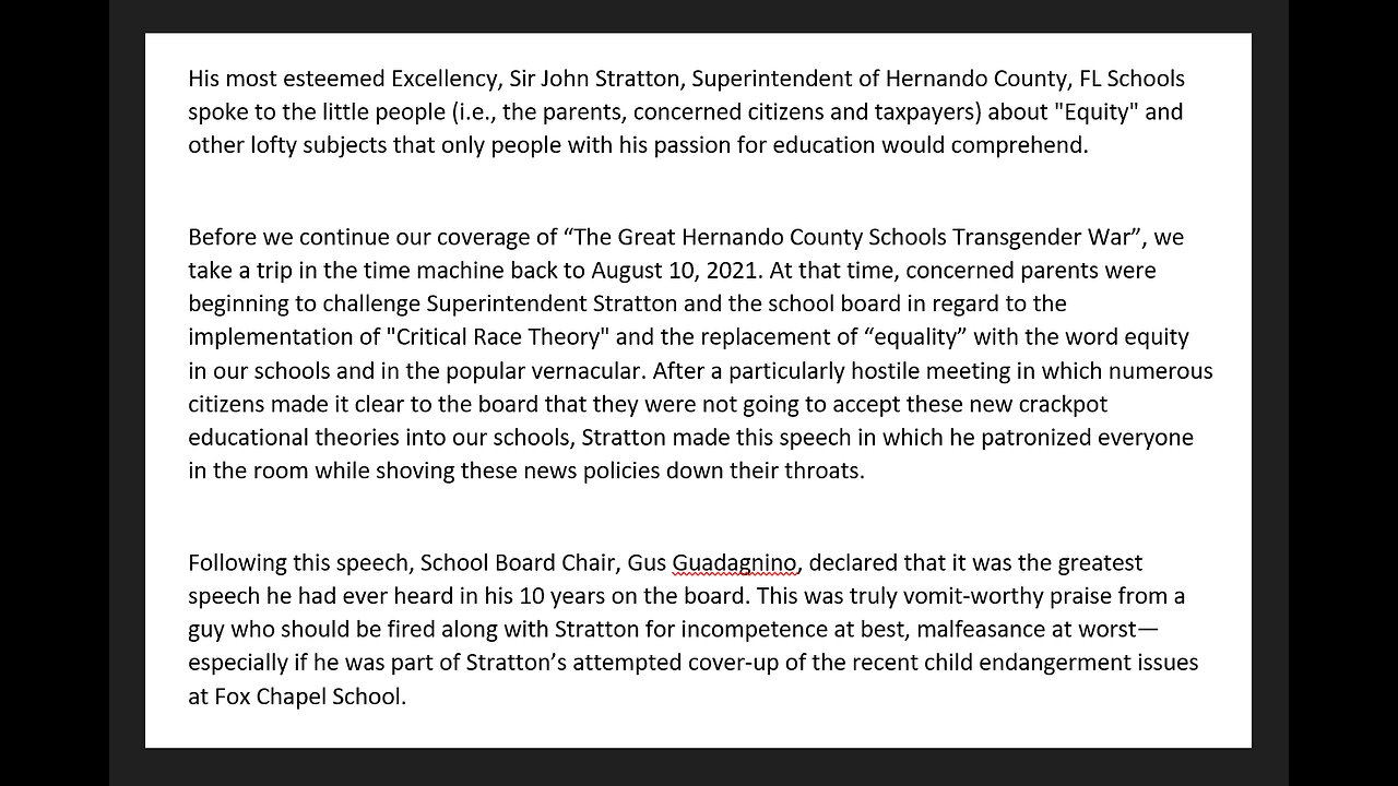 Hernando County, FL School District Scandal (How we got here!) Great Hernando Transgender War pt9