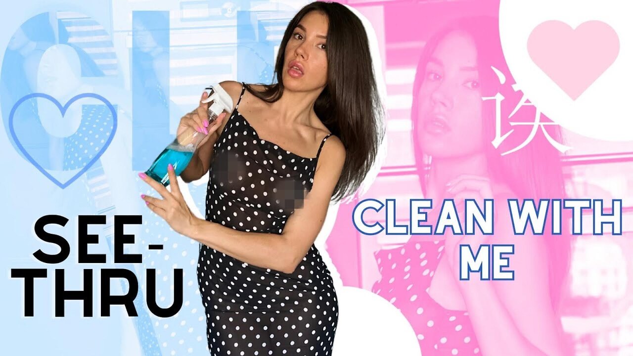 Transparent Try On Haul 2024 _ Clean With Me Now _ Polka Dot Sheer Dress