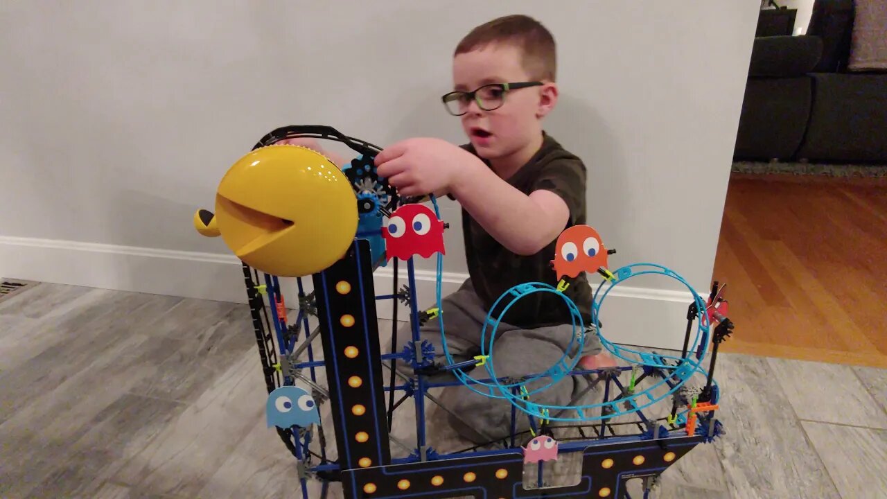 Cai Guy explains how the K'nex Pac-Man roller coaster works.