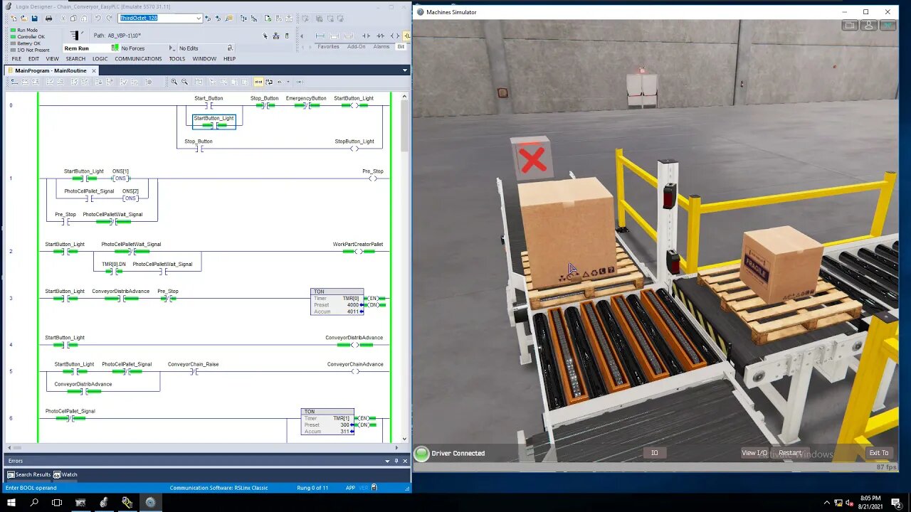 EasyPLC Machine Simulator 02 Chain Conveyor Using Studio 5000 Rslinx OPC