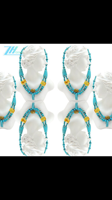 Natural turquoise and amber with Pietersite gemstone pendant necklace full strand 16inch01