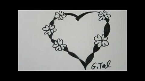 Draw A Heart,With Flowers And Twisted Ribbon