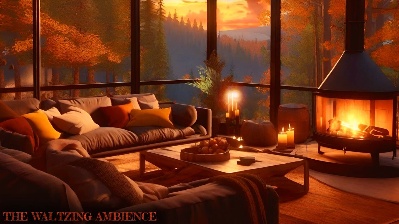 A Cozy Cabin In The Woods During Autumn : Relaxing Fireplace Ambience For Cozy Fall Vibes 🍂🍁🎃