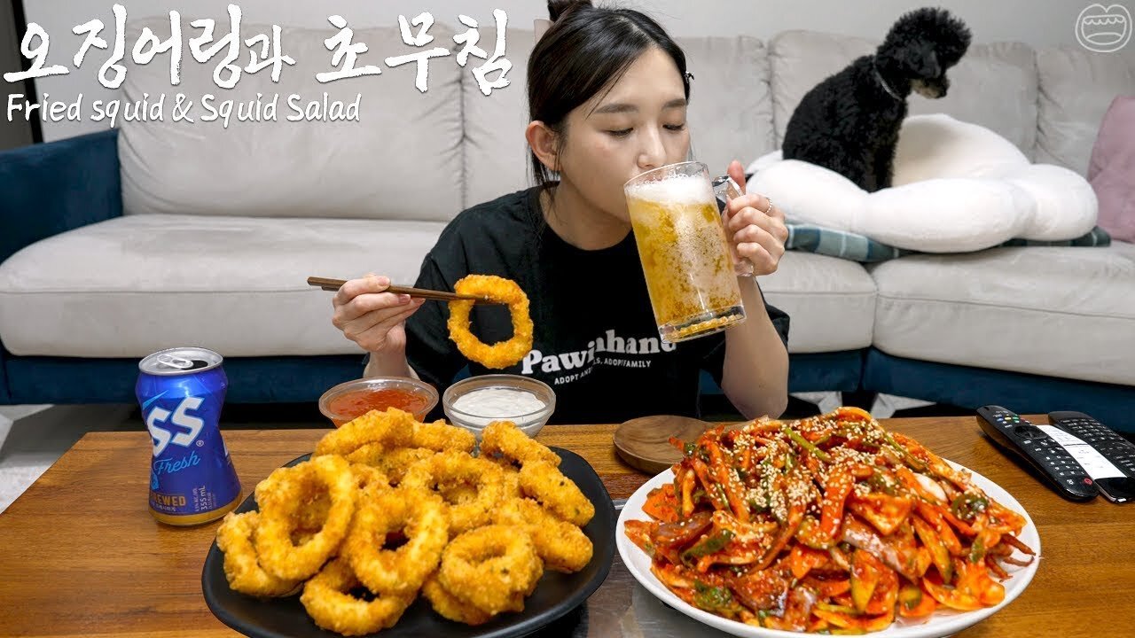 Perfect match! Fried squid & Sweet-Sour Squid Salad ☆ ft.beer