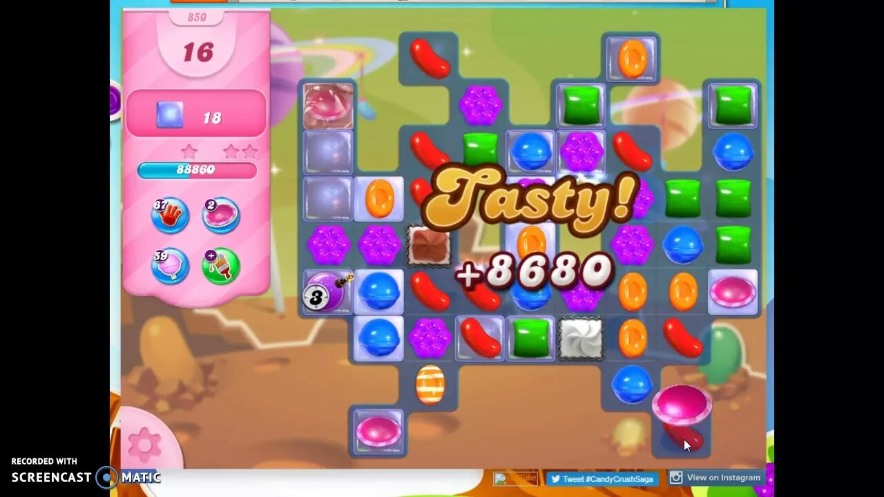 Candy Crush Level 850 Audio Talkthrough, 1 Star 0 Boosters