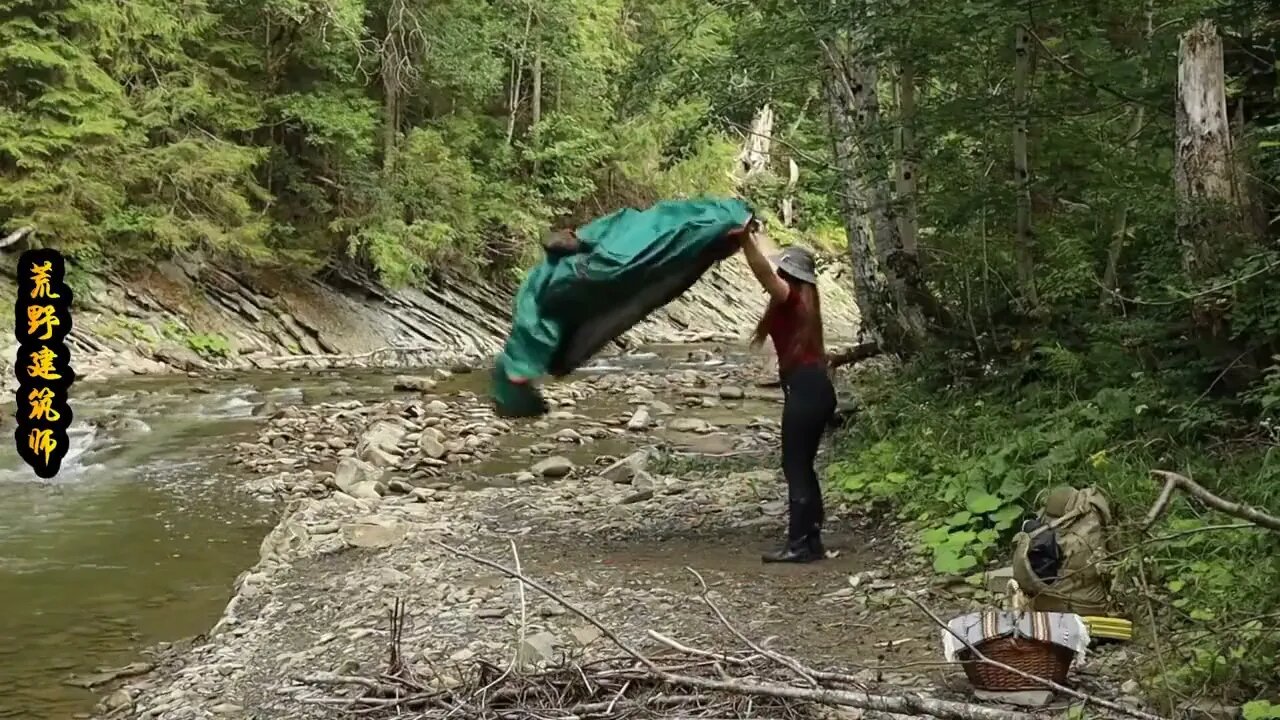 2 -- Camping in the forest. The tent was set up on the river. It was much more comfortable.