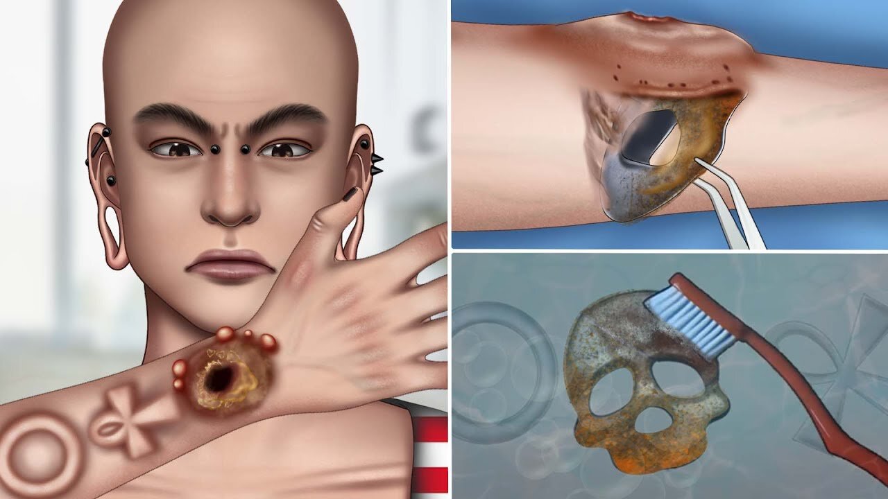 ASMR Popping pus on subdermal arm implant animation