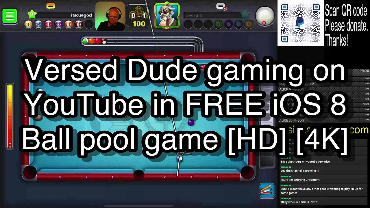 Versed Dude gaming on YouTube in FREE iOS 8 Ball pool game [HD] [4K] 🎱🎱🎱 8 Ball Pool 🎱🎱🎱