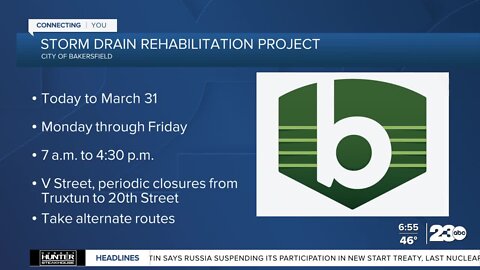 V Street in downtown Bakersfield closed for a storm drain project
