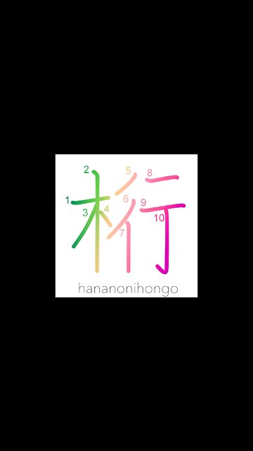 桁 - beam/girder/spar/a column (accounting) - Learn how to write Japanese Kanji 桁 - hananonihongo.com