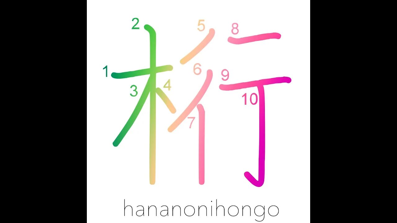 桁 - beam/girder/spar/a column (accounting) - Learn how to write Japanese Kanji 桁 - hananonihongo.com