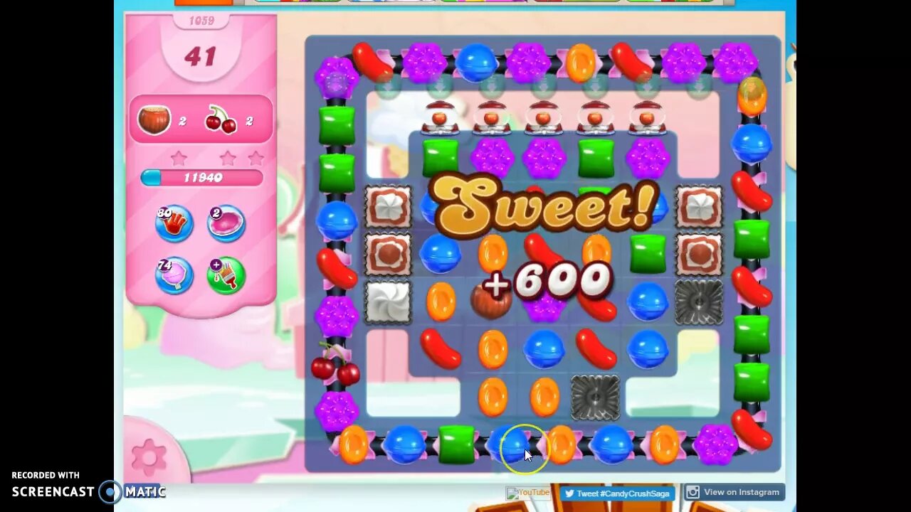 Candy Crush Level 1059 Audio Talkthrough, 2 Stars 0 Boosters