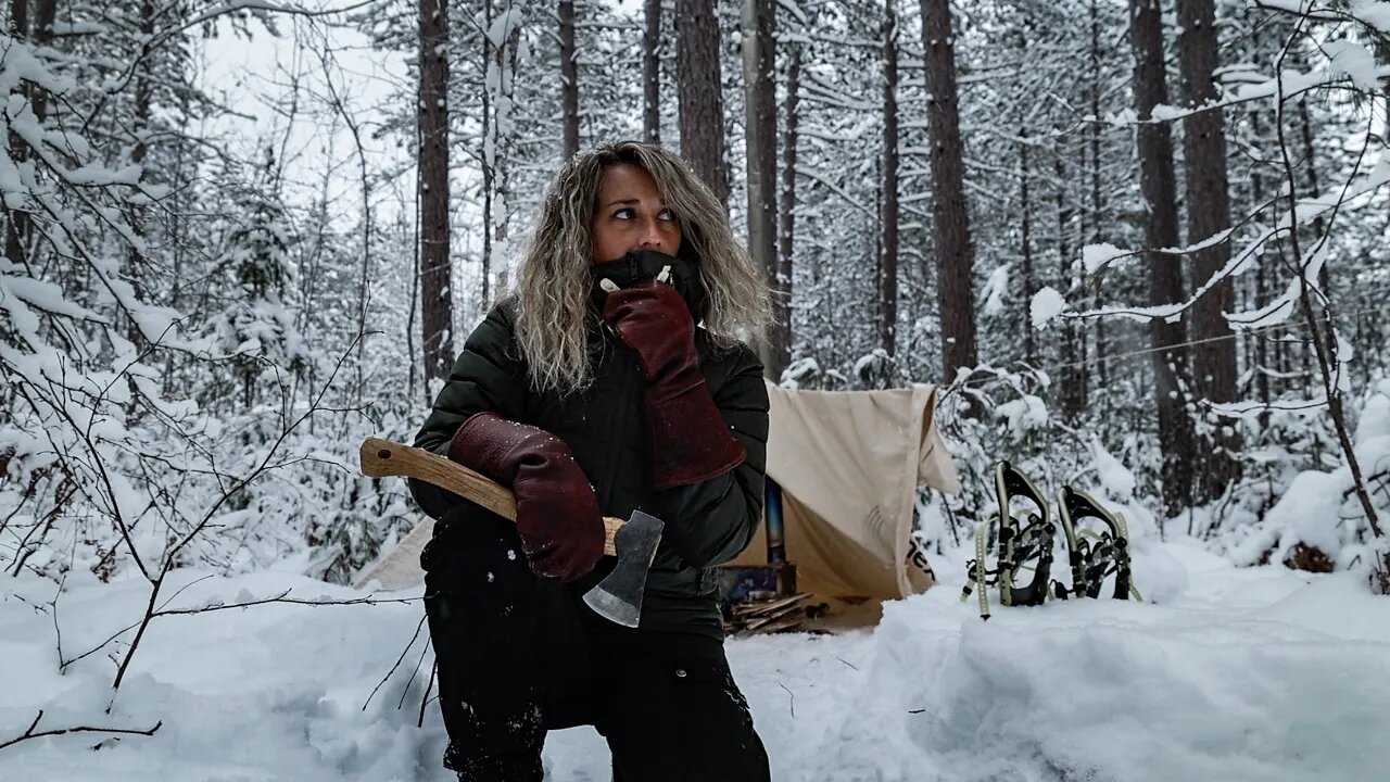 Solo WINTER CAMPING after a SNOW STORM in CANADA