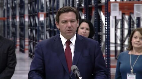 Florida Gov. Ron DeSantis holds news conference at logistics center in Lakeland