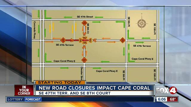 Traffic congestion increases as streetscape blocks Cape Coral intersection Monday