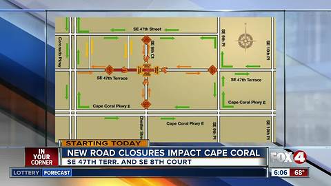 Traffic congestion increases as streetscape blocks Cape Coral intersection Monday