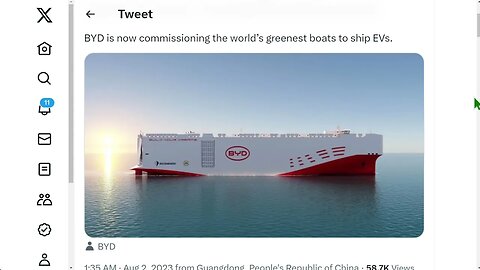 比亞迪的估值是特斯拉的1/8。 比亞迪生產所有電池，今年將銷售 2 輛電動汽車。 比亞迪的工廠比業內任何一家工廠都先進得多。