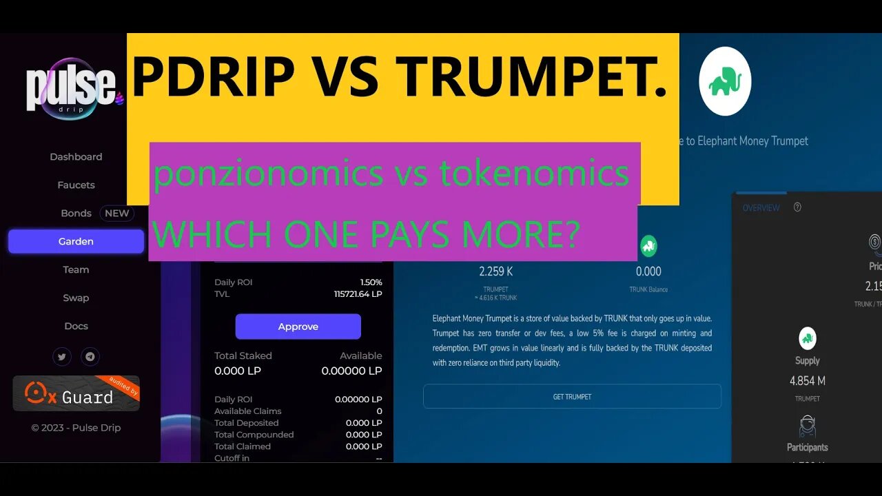 PDRIP VS TRUMPET (elephant money): Which one pays more?! ponzinomics vs tokenomics engine.
