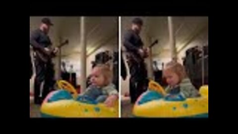 Toddler rocks out to dad's music #Shorts