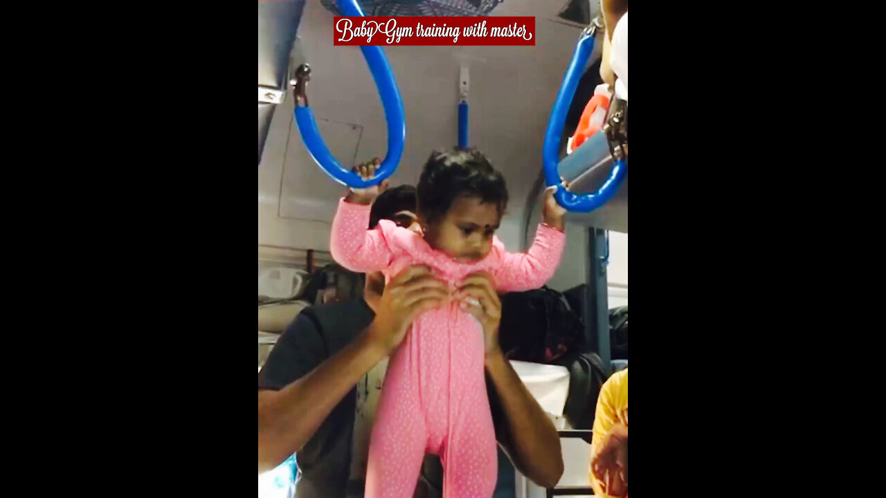 Funny baby gymnastics in train