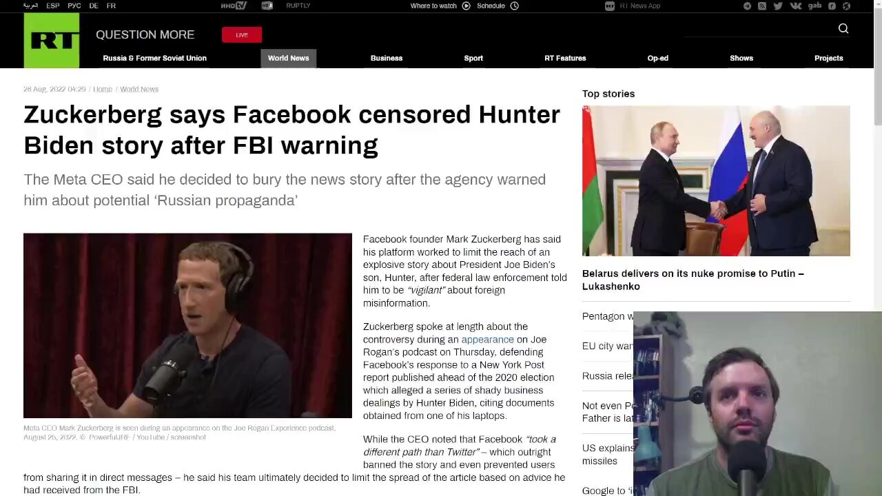 Zuckerberg says Facebook censored Hunter Biden story after FBI warning