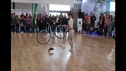 Lady with Amazing Cycling Skill