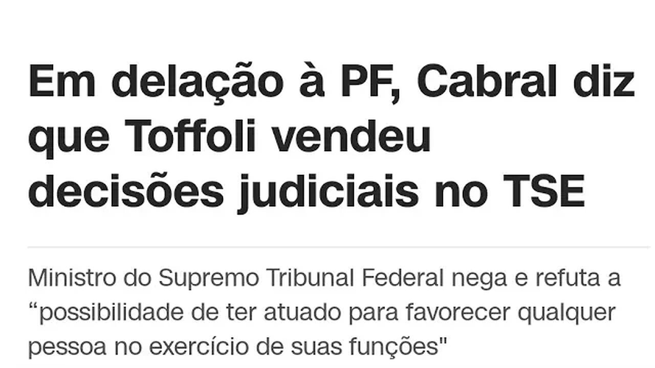 Cabral diz que toffoli vendeu decisões judiciais