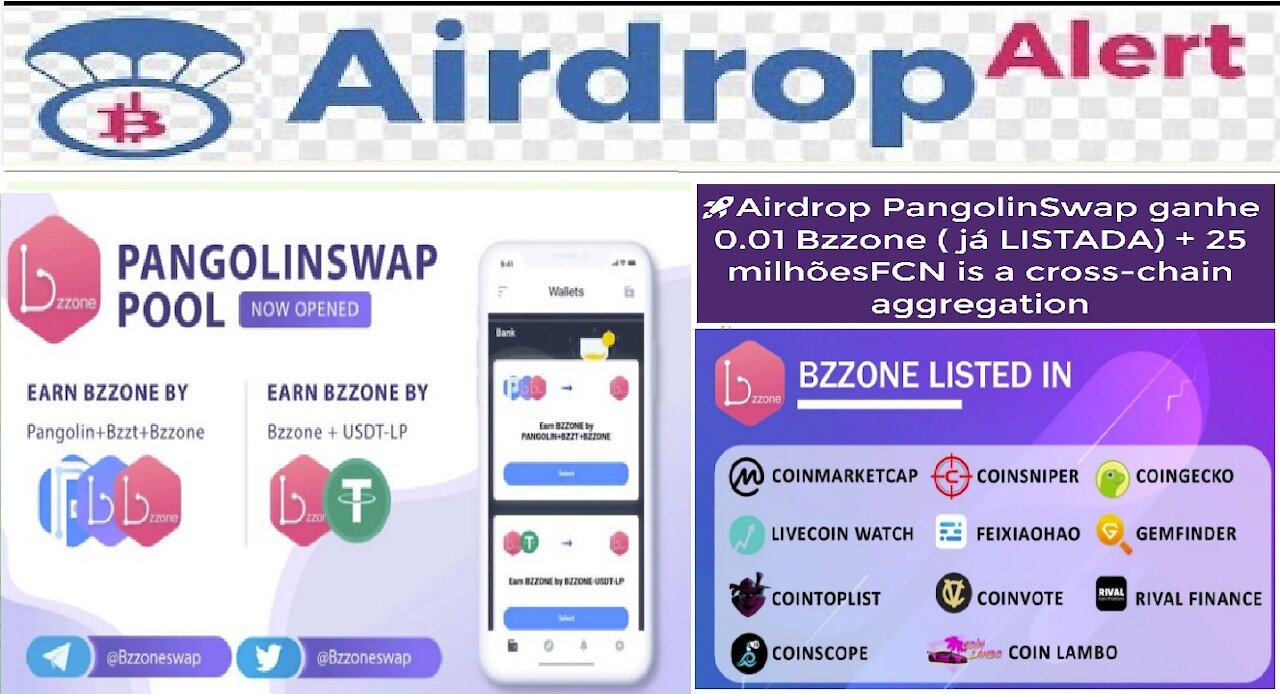 【Airdrop PangolinSwap】Como ganhar 0.01 Bzzone + 25 milhões FCN, Já listada | Renda Extra