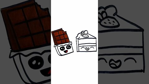 How to Draw and Paint a Kawaii Chocolate Bar and a Slice of Cake