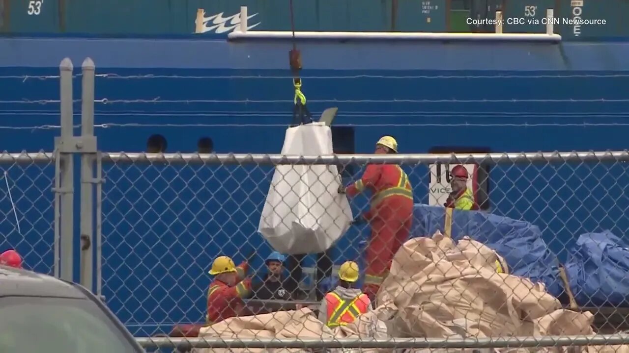 Titan sub wreckage being offloaded in St. Johns, Newfoundland on 6/28/2023