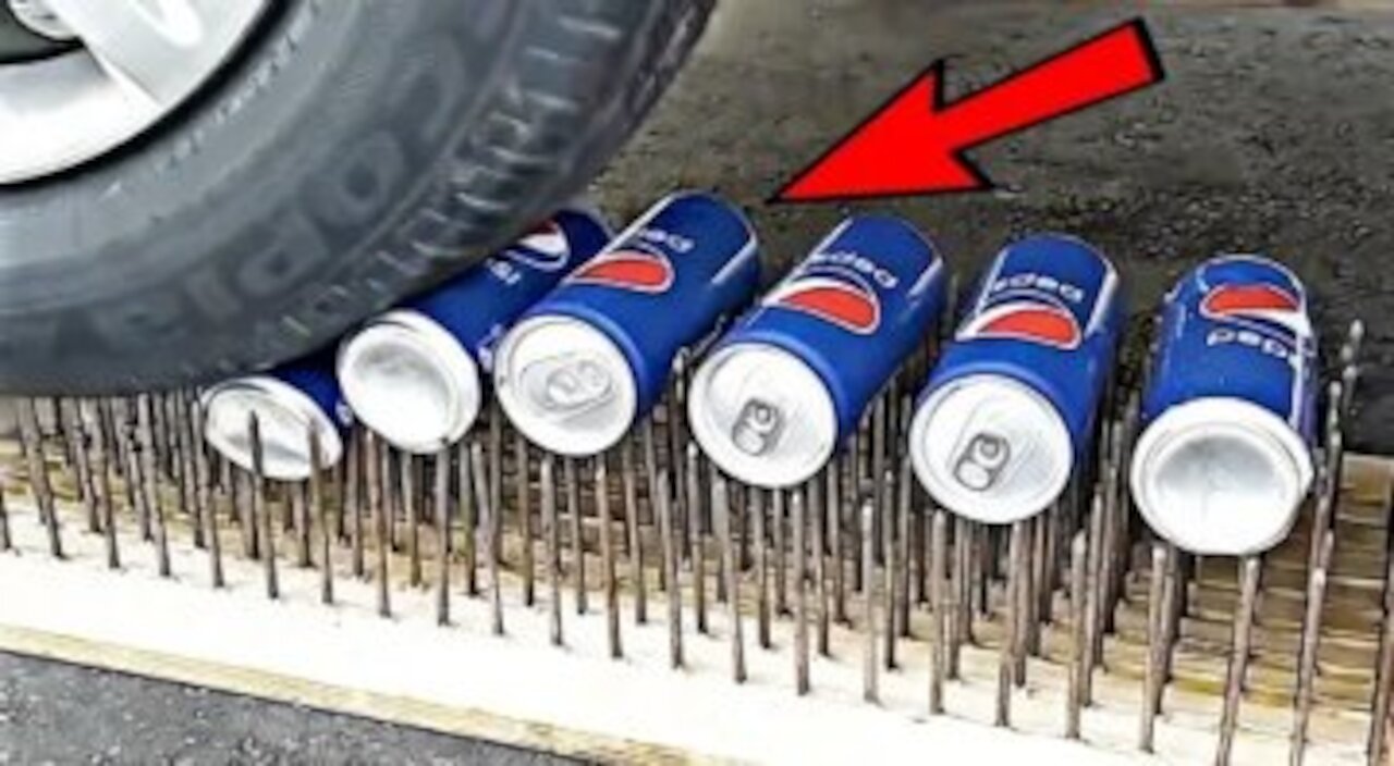 Car experiment against CocaCola and tires Crushing crunchy and soft things on the car