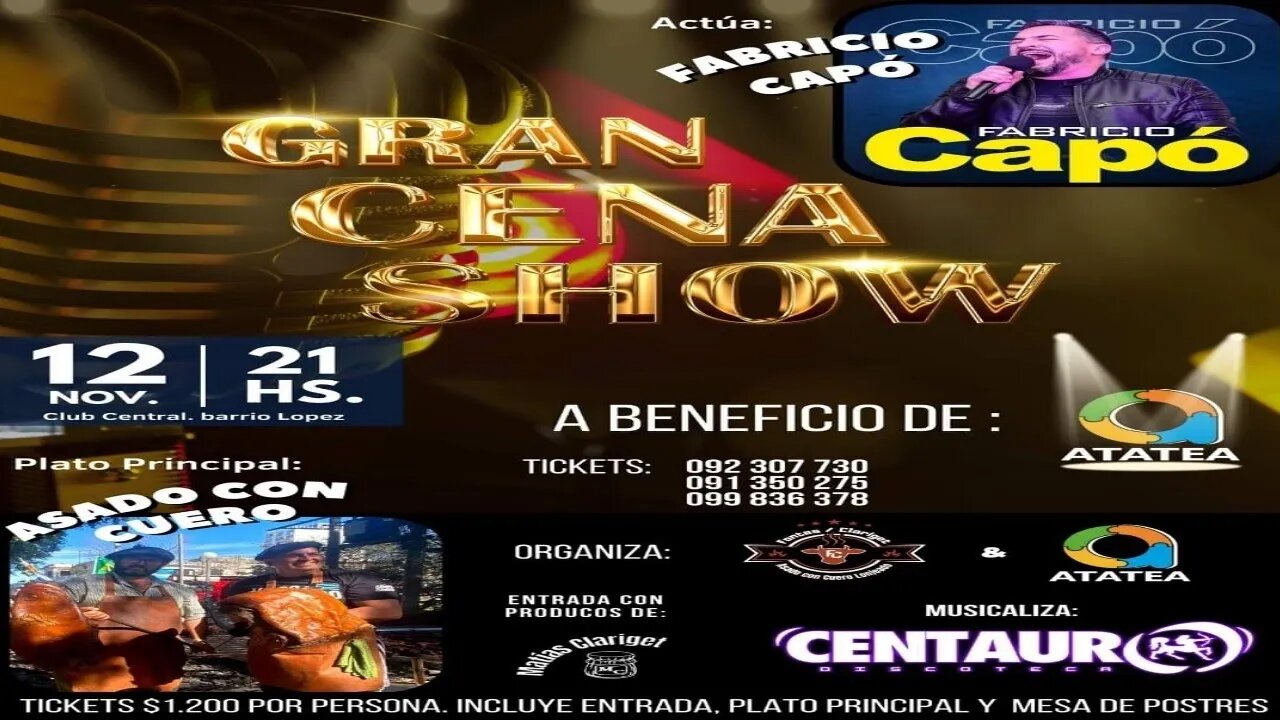 Gran Cena Show a beneficio de ATATEA - 12/11/2022, Club Central, Tacuarembó