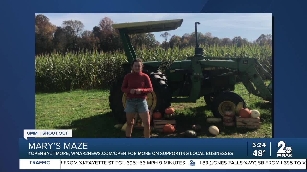 Mary's Maze in Ellicott City says "We're Open Baltimore!"