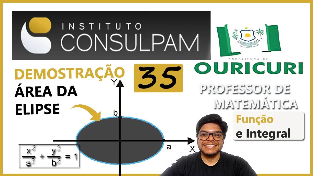 Demonstração da área da Elipse | ORICURI 2022 (CONSULPAM) Questão 35 | No estudo das cônicas, ao