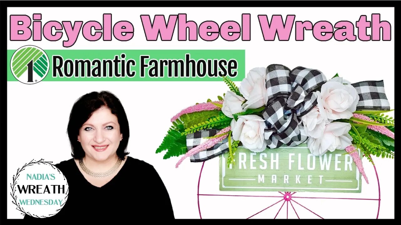 ROMANTIC FARMHOUSE DOLLAR TREE BICYCLE WHEEL WREATH | SUMMER BICYCLE HIGH WREATH | Wreath Wednesday