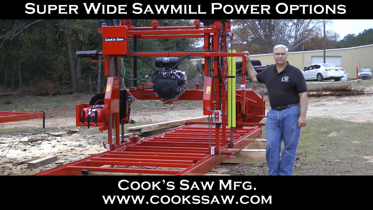 Cooks Saw Super Wide Sawmill Power Options