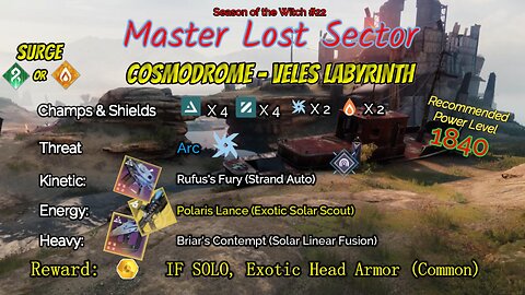 Destiny 2 Master Lost Sector: Cosmodrome - Veles Labyrinth on my Strand Hunter 10-25-23