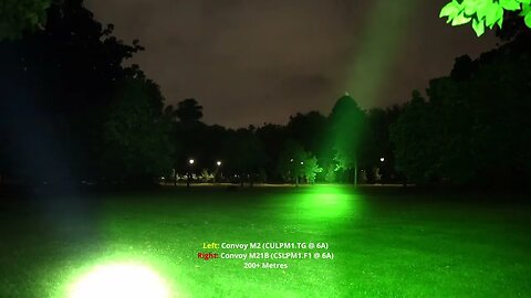 Flashlight Beamshot quick comparisons: Convoy M2 (CULPM1.TG) vs Convoy M21B (CSLPM1.F1) - green led