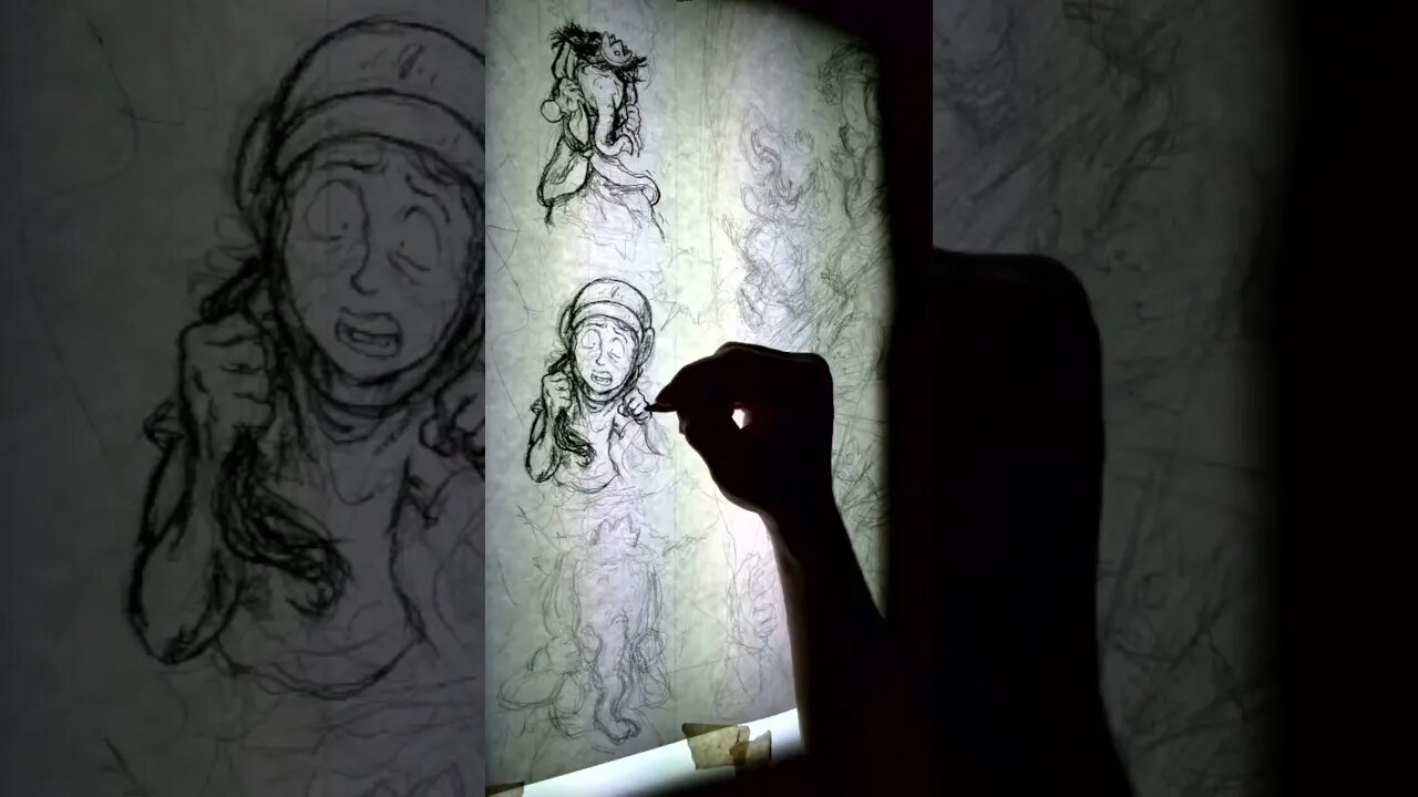 Charcoal art for 3 comic panels