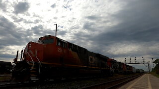 Manifest Train CN 482 East In Ontario With CN 2314, CN 2327 & CN 2727 Locomotives