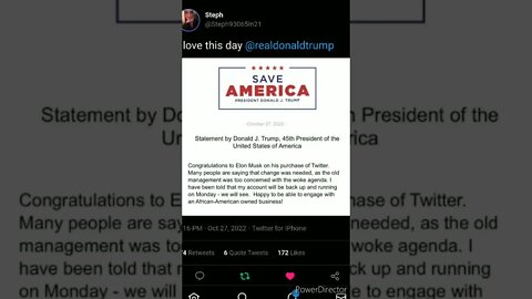 Donald Trump says he will be back on Twitter on Monday Oct 31 2022