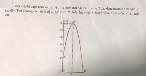 Toán 12: Một viên bi được ném xiên từ vị trí A cách mặt đất 2m theo quỹ đạo dạng parabol